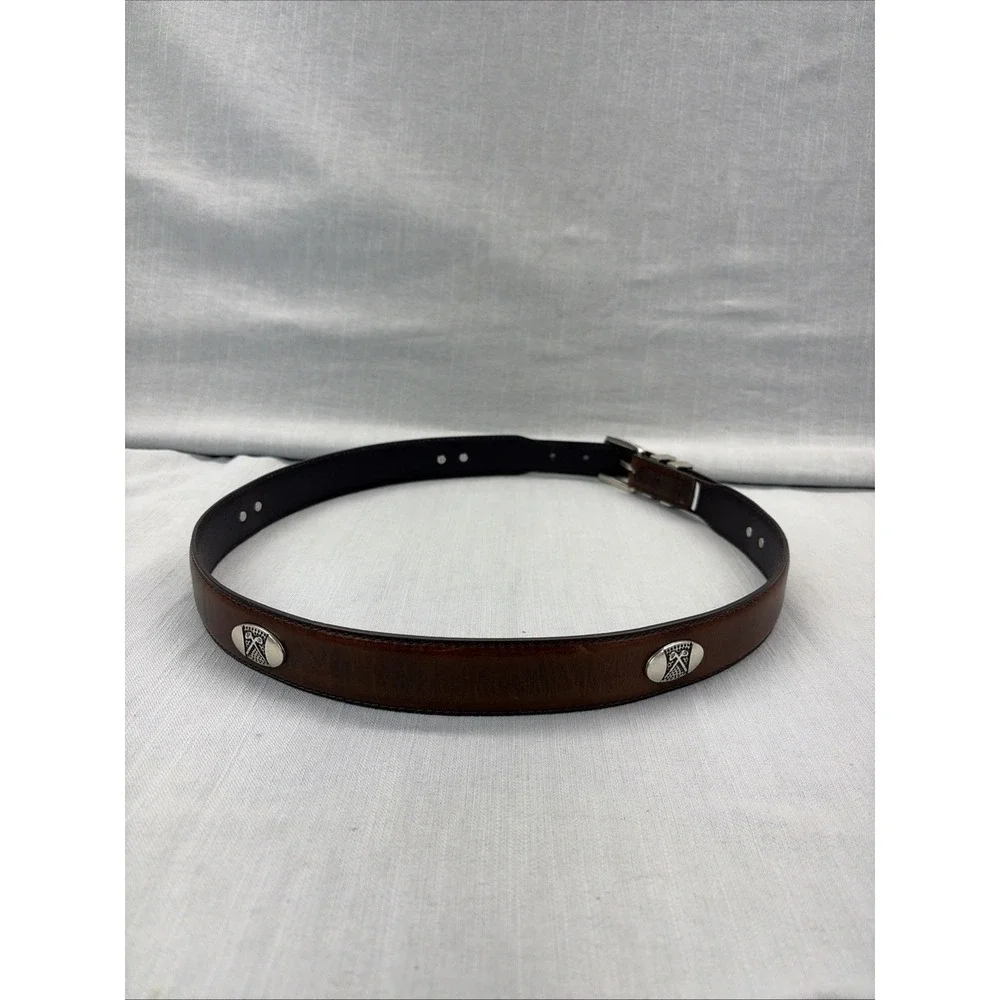 Western Top Grain Leather Belt Silver Buckle Conchos Brown 1.25